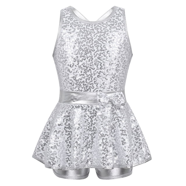 zdhoor Robe de Danse Latine Moderne à Sequins Brillants pour Enfants Filles Ballet Jazz Sans Manches Scène Blanche 14