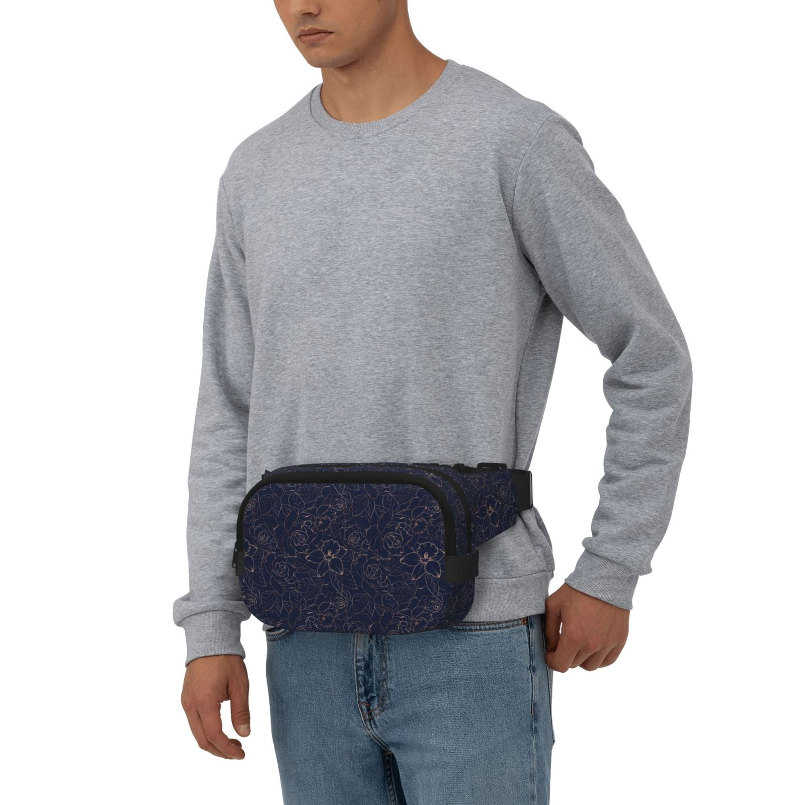 Kuqiui Navy Dark Blue Print Fanny Packs for Women Cross Body Waist Bag Fashionable Fanny Pack Designer Workout Hiking Waist Pack Running Travel Gym