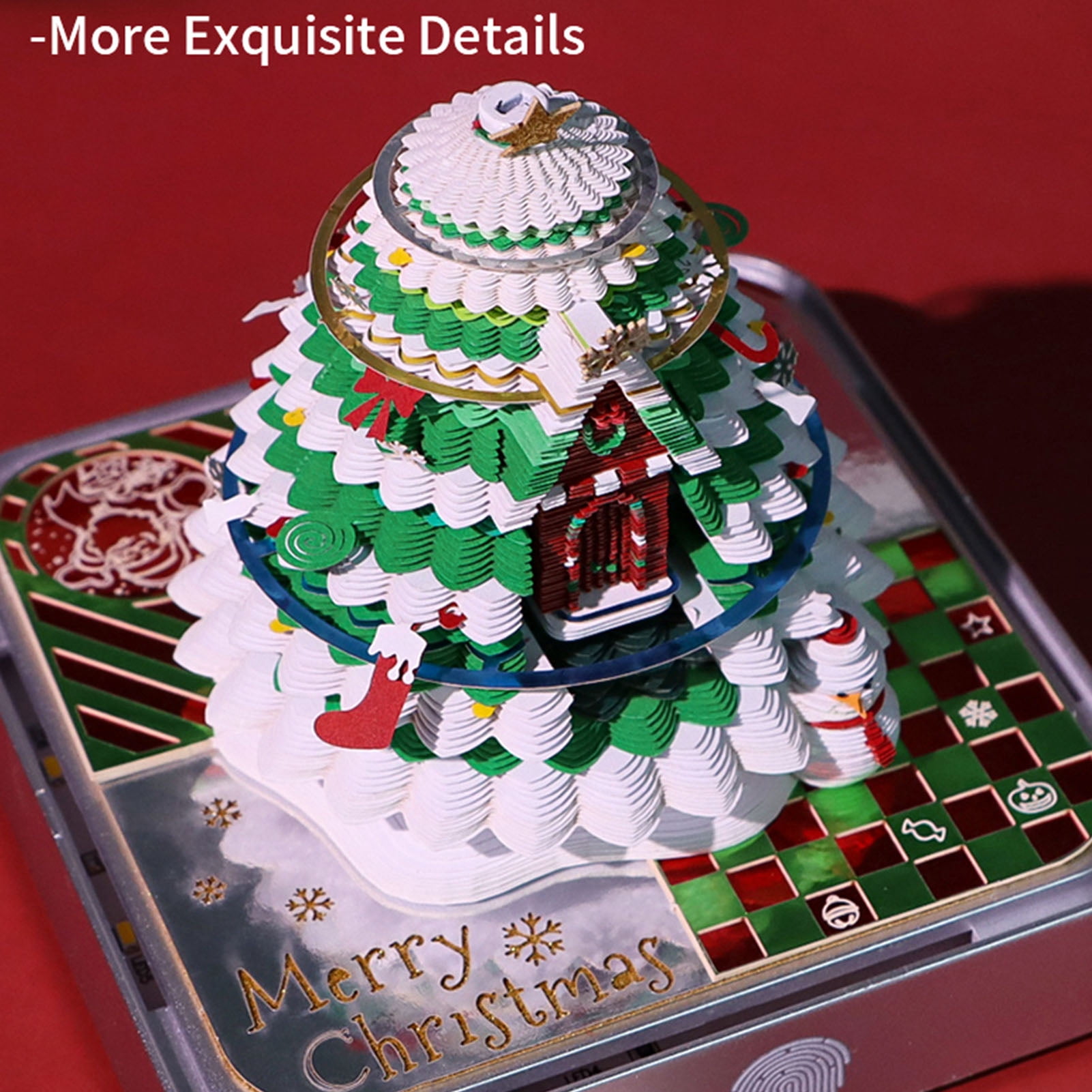 NFTIGB 3D Memo Pad 2026 Calendar Xmas Tree House Paper Carving Art Notepad Desk Ornament Present, 3.86 inches / 9.8 cm, Multicolor Home Office Decor Planner