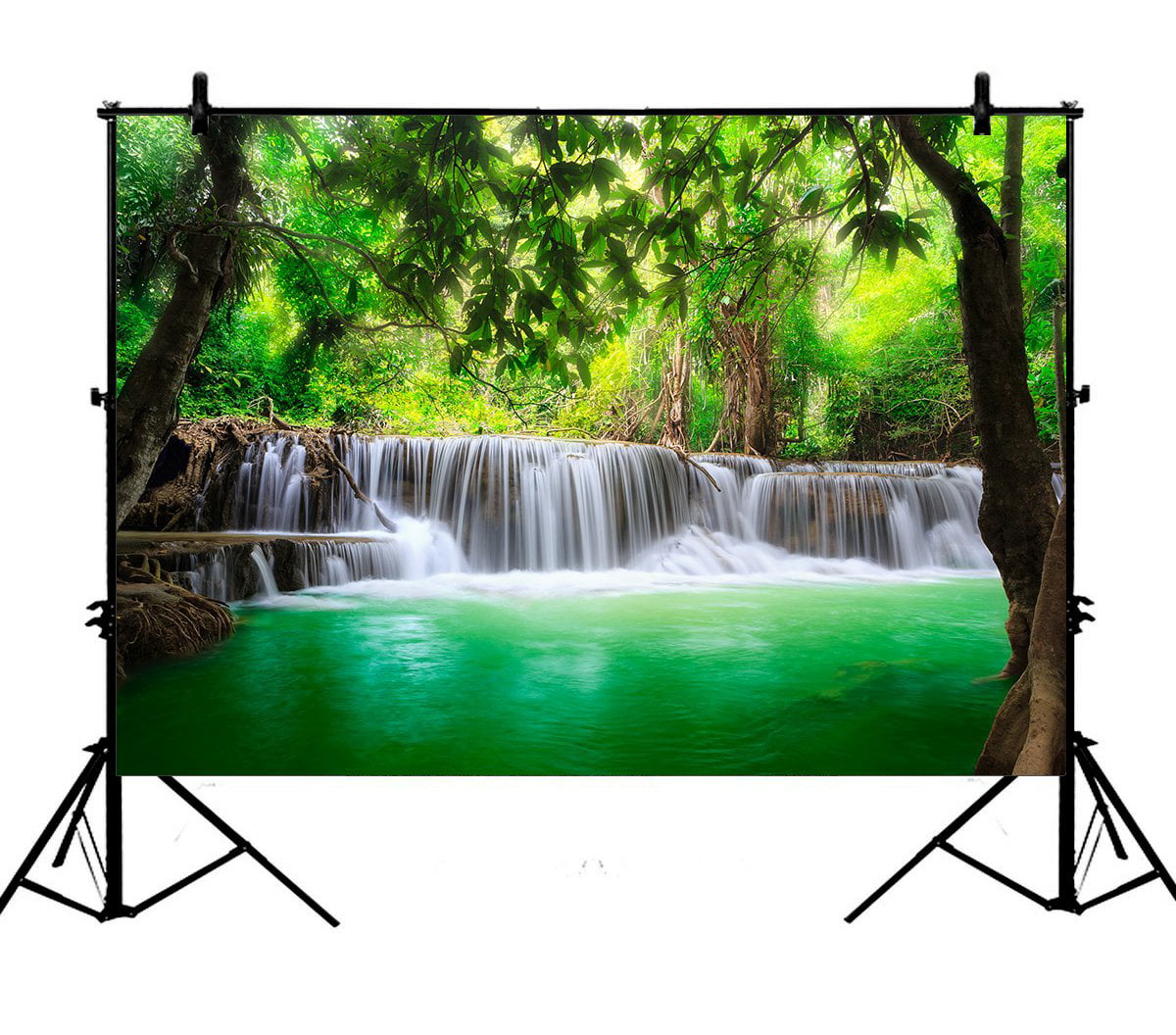 HVEST 7x5ft Green Trees in Forest Backdrop Waterfall and River in Cave Photography Background for Kids Birthday Party Photo Studio Props,Washable Customized Decorations