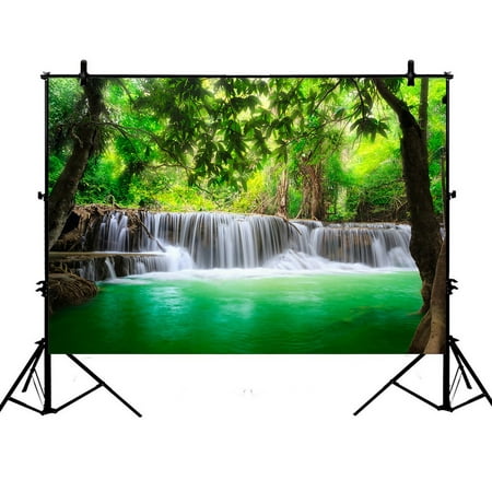 PHFZK 7x5ft Scenery Backdrops, waterfall mountain in Forest Jungle Landscape Nature Photography Backdrops Polyester Photo Background Studio (Best Cheap Camera For Landscape Photography)
