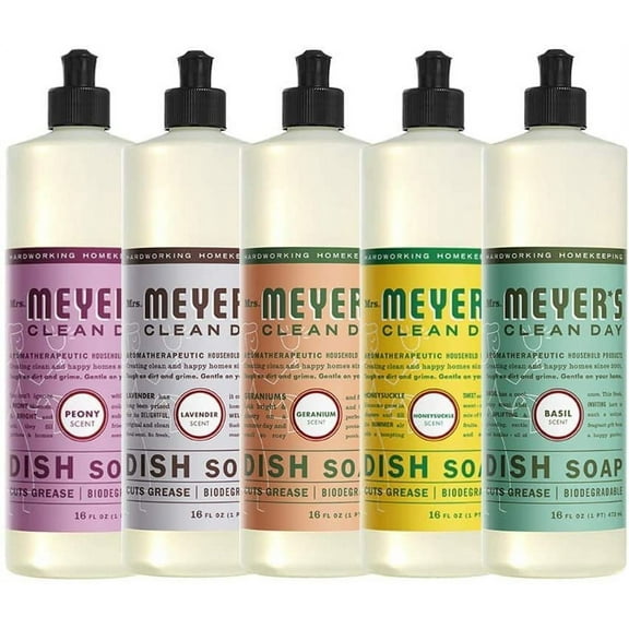 Liquid Dish Soap, 1 Pack Peony, 1 Pack Lavender, 1 Pack Geranium, 1 Pack Honeysuckle, 1 Pack Basil, 16 OZ each