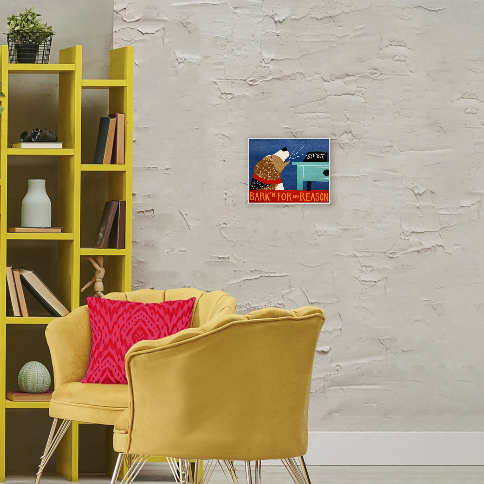 Bark'n For No Reason White Framed Giclee Art, design by Stephen Huneck