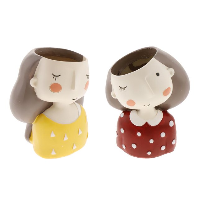 2 piezas Mini macetas de cerámica macetas jarrón de flores lindo diseño de dibujos animados niñas sonrientes para plantas de flores de cactus suculent Sunnimix mini florero de cerámica