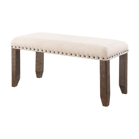 Bowery Hill Upholstered Cream Bench Rectangular Nail Head Trim 40" Unassembled
