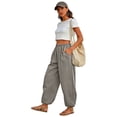 thumbnail image 6 of Nestiefly Womens Balloon Pants Trendy Casual Elastic Waist Wide Leg Harem Pants Baggy Pleated Lantern Trousers Light Gray S, 6 of 7