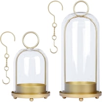 Fohil 2 Pack Candle Holders, 5"&4" Metal Brass Glass Dome, Table Centerpiece for Wedding Christmas Decor