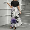 thumbnail image 4 of UoCefik Boho Maxi Dresses For Women 2025 Flowy Floral Elegant a Line Dresses Tie Belted Short Sleeve Ruffle Hem Casual Summer Dress Purple S, 4 of 4