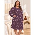 thumbnail image 5 of FEREMO Women Plus Size Nightgowns Long Sleeve Crew Neck Sleep Shirts with Pockets, 3 Pack, 5 of 9