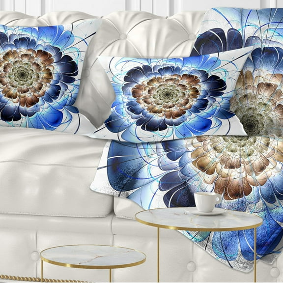 Designart Dark Blue Fractal Flower - Floral Throw Pillow - 12x20