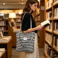 thumbnail image 2 of JWZZYD Corduroy Tote Bag for Women, Large Capacity Canvas Shoulder Cord Purse and Handbags with Inner Pocket, Black White Striped Corduroy Bag for Work Travel Daily Essentials, 2 of 6