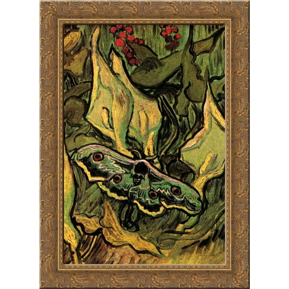 Great Peacock Moth 24x18 Gold Ornate Wood Framed Canvas Art by Vincent van Gogh