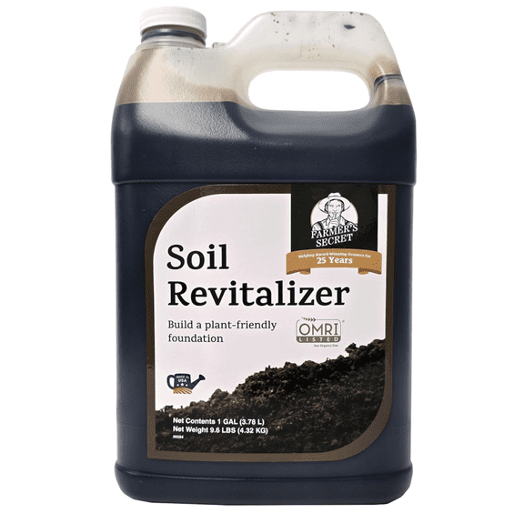 Farmer’s Secret Soil Revitalizer (128oz) - Organic (OMRI Listed) Soil Microbe Booster - Liquid Compost Soil - Great for Spring Application - Activated Humic Acid