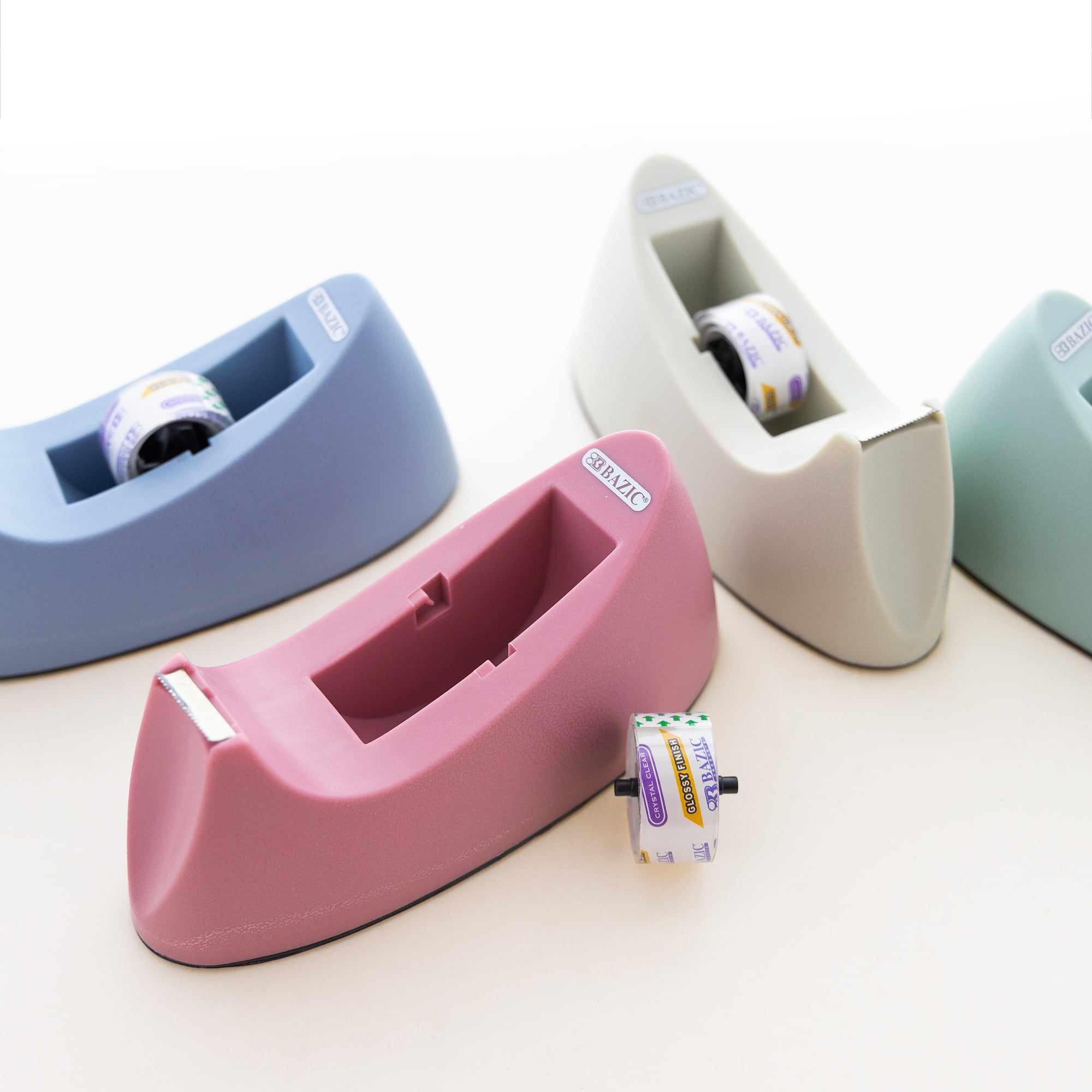 BAZIC Desktop Tape Dispenser w/ Tape Refill 3/4" x 250", 1" Core Non-Skid Base, 4-Pack