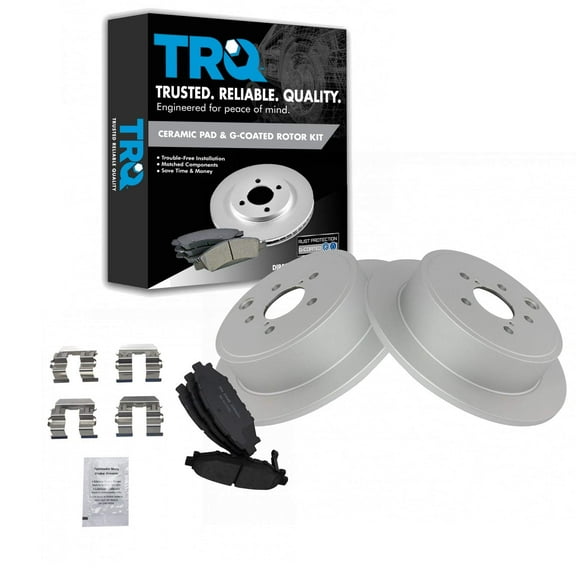 TRQ Rear Brake Pad & Rotor Kit Brake Pads Brake Rotor Ceramic Premium G-Coated Fits Select 2009-2013 Subaru Forester 2008-2014 Impreza 2010-2014 Legacy Outback