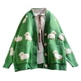 thumbnail image 1 of IROINID Cardigan Court pour Femmes, Rayures, Manches Longues, Décontracté, Patchwork, Vert, 1 of 7