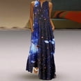 thumbnail image 3 of Qarigey Vestido de mujer Estampado estrellado Ropa de verano Algodón Sin mangas Estampado maxi Vestido de verano Vestidos negro S, 3 of 5