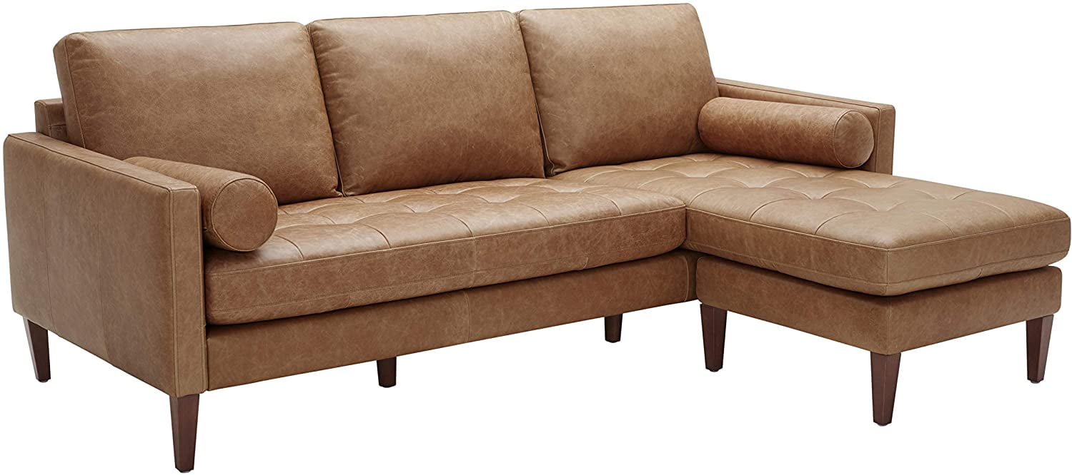 Amazon Brand \u2013 Rivet Aiden MidCentury Modern Leather Sofa Couch 86.6”W Cognac
