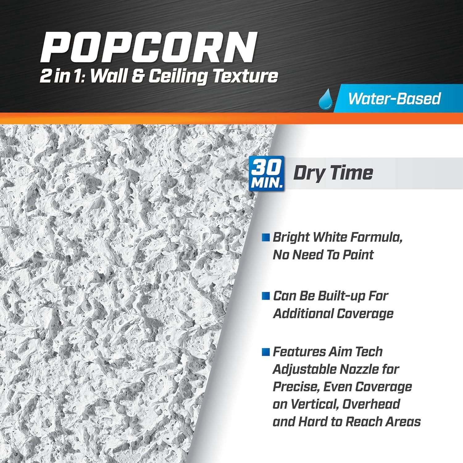 DAP 7079850025 Popcorn Water Based 2in1 Wall & Ceiling Texture Spray with Aim Tech Nozzle, White, 20 Ounce