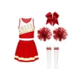 thumbnail image 1 of YiZYiF Ensemble de Tenue de Cheerleading pour Filles 5 Pcs Uniforme de Cheerleading Scolaire Robe de Danse Musicale Rouge 10, 1 of 5