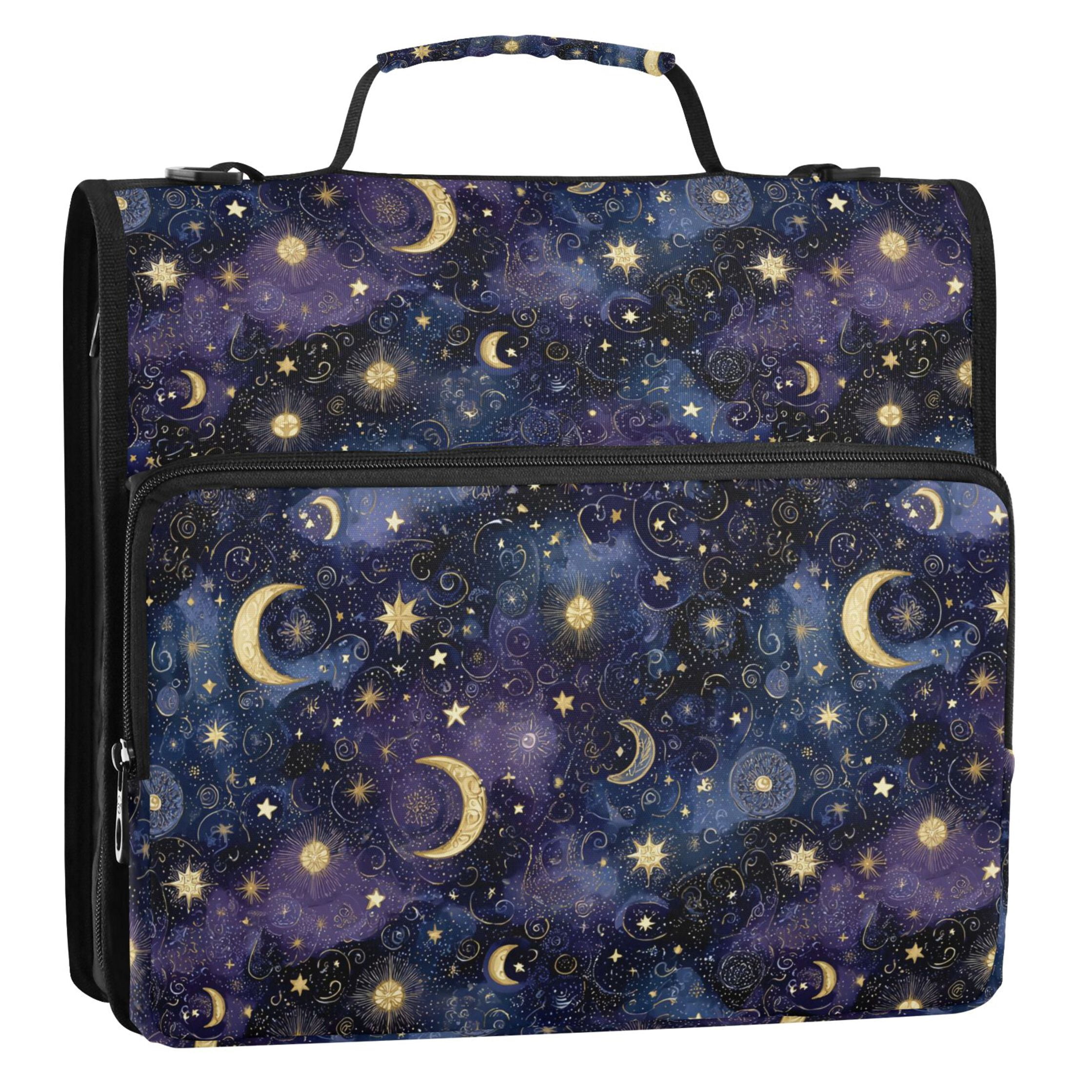 Zipper Binder Beautiful Starry Sky 1.5 Inch Binder Folder Bag with Shoulder Strap and Handle