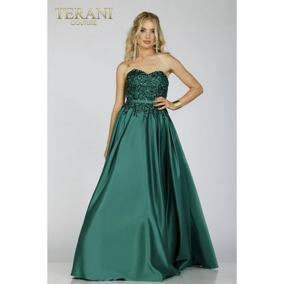 Women's Terani Couture Embellished Bodice Prom 2026 Dress With Sweetheart Neckline 231p0012 Emerald Green 6