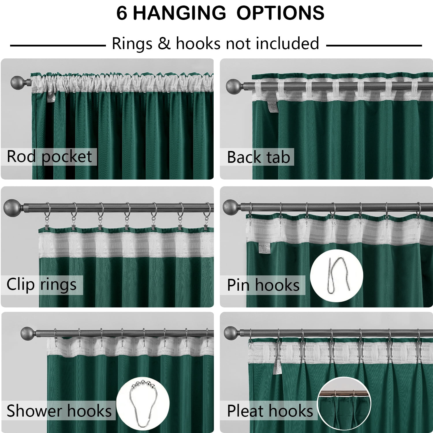 Back Tab Curtains, 2-Panel Set Rod Pocket & Pinch Pleat Design Light-Filtering & Thermal Insulation Ideal for Living Room, Bedroom & Office Windows