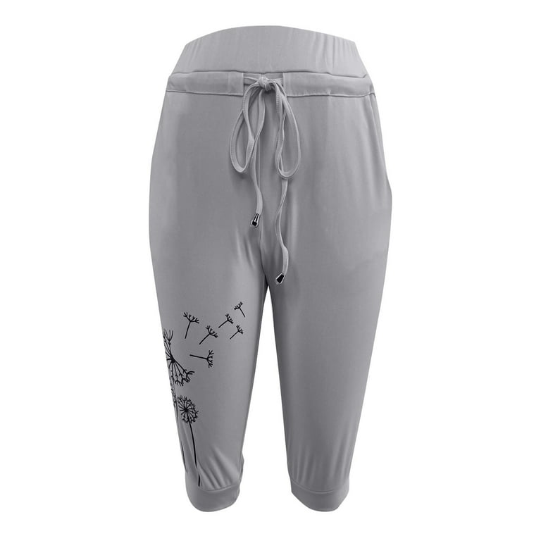 Mlqidk Yoga Pants for Women Capris Loose Drawstring Pajama Pants Lounge Joggers  Pants with Pockets,Gray XXXXXL 