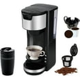 thumbnail image 3 of 2 in 1 Single Serve Coffee Maker, One Cup Coffee Maker for Capsule Pod Ground Coffee, 30oz Removable Reservoir One-Touch Button, 1000W Fast Brew 5 Brewing Size, Adjustable Drip Tray, 3 of 4