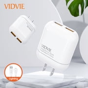 VIDVIE Dual Port Charger & Data Sync (Lightning Cable Included)