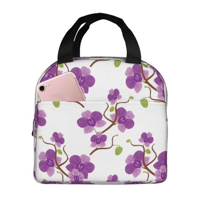 Fotbe Orchids Flowers Bolsa Térmica con Estampado y Forro de Aluminio Grueso Bolsa de Almuerzo con Bolsillo Frontal para Hombres y Mujeres, Ideal para Trabajo, Escuela