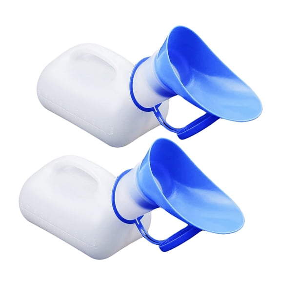 2 Pack Portable Urinal 1000ml Universal Reusable Pee Bottle Outdoor Camping Travel Plastic Urine Bottle With Lid(White)