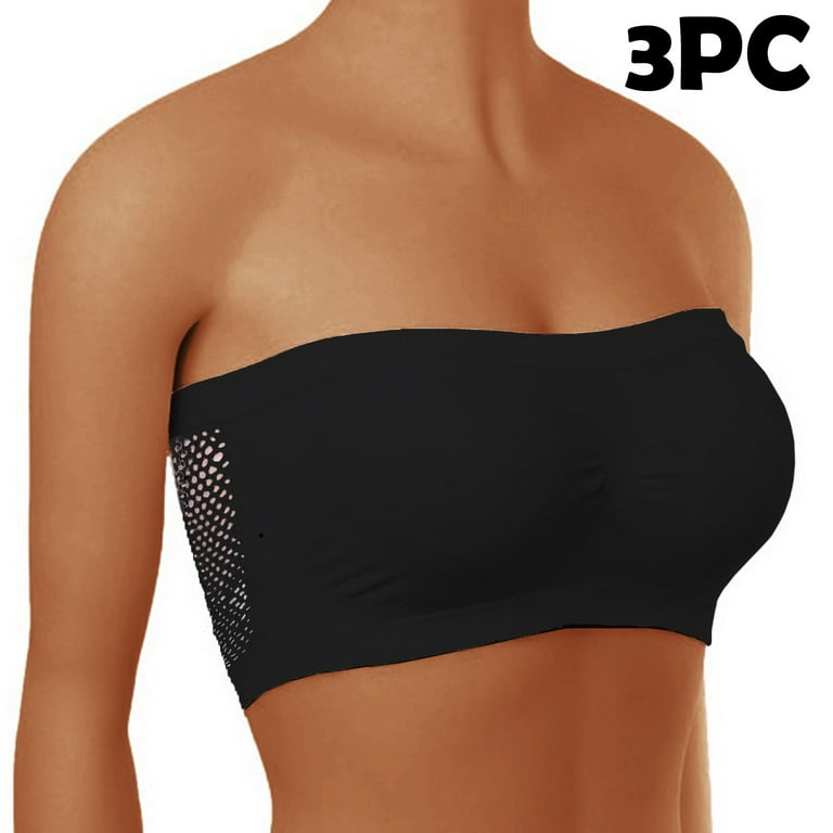UoCefik Strapless Bras for Women for Large Breasts Wireless Seamless  Comfortflex Bandeau Crop Tube Top Bra,3 pack Black XXL 