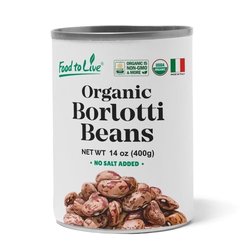 Organic Canned Borlotti Beans, 14 oz (Pack of 1) - Italian Cranberry Beans. Unsalted Non-GMO. Perfect for Salads, Soups and Pasta e Fagioli. Vegan. Good Source of Fiber and Protein - by Food to Live