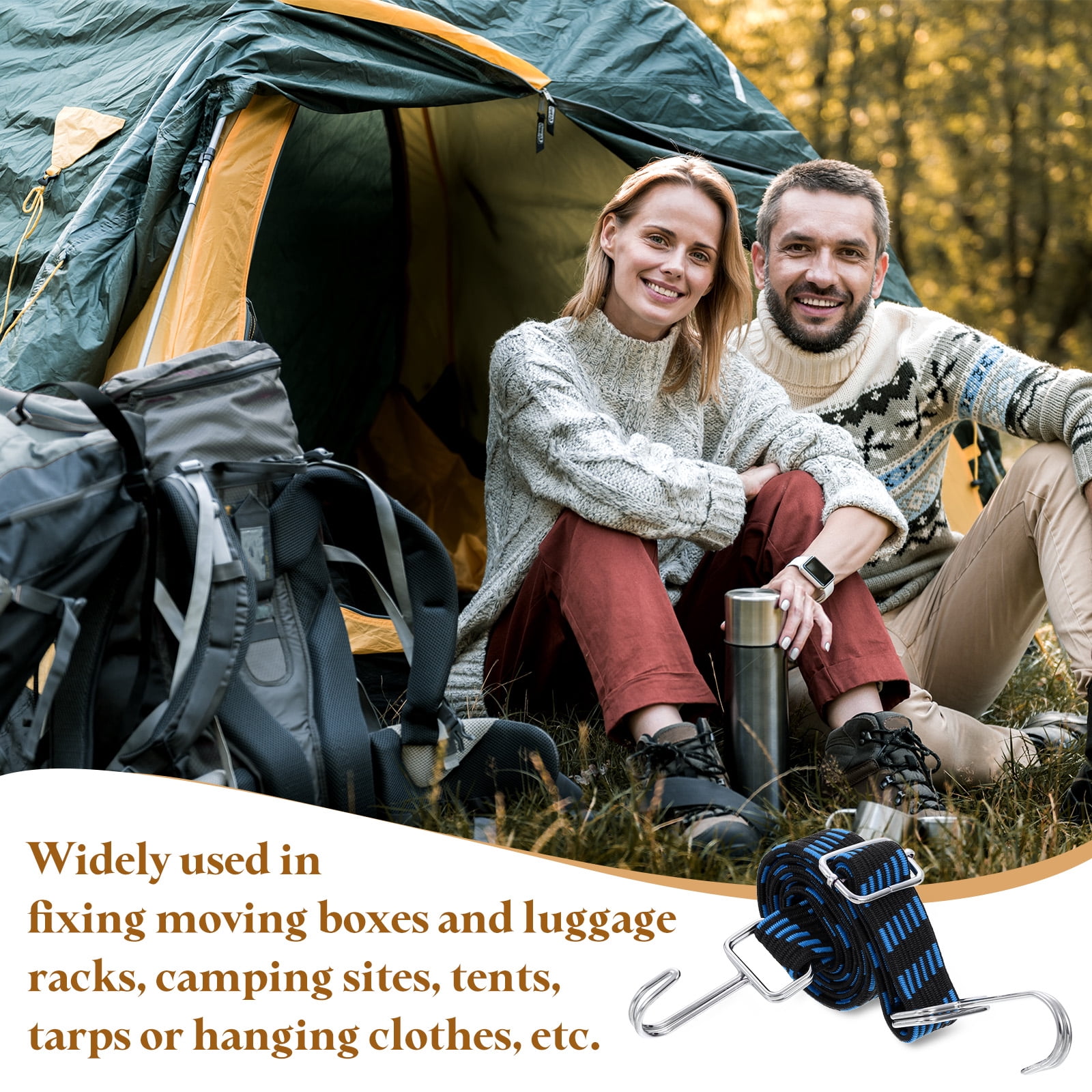 Uxcell 6 Pack Adjustable Bungee Cords with Hooks, 39 Inch Flat Heavy Duty Elasticity Straps Rubber Bungee Cords with Buckle for Outdoor, Camping, Tarp, Bike Rack, Luggage, Black Blue