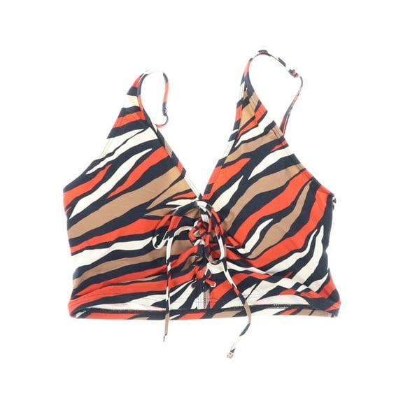 Michael Kors Womens Lace-Up Longline Bikini Top Red Multi S