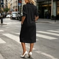 thumbnail image 4 of Neewe Womens Plain Lapel Collared 3/4 Sleeve with Pockets Casual Maxi Shirtdress Button Front Casual Dress, 4 of 5