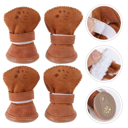 HEMOTON 4pcs Winter Pet Dog Puppy Casual Anti-Slip Fleece Snow Boots Warm Dog Shoes Size XXL (Coffee)