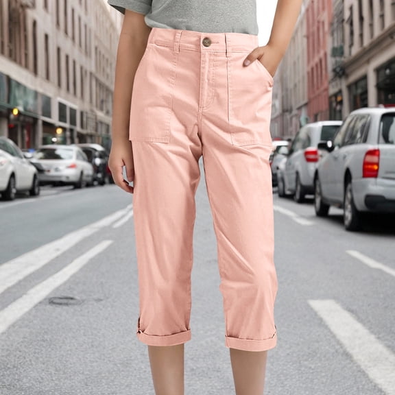 Kids Cropped Cargo Pants, Button Closure Rolled Cuffs Lightweight Casual Capris for Boys Girls School Outdoor Daily Wear 14-15Y