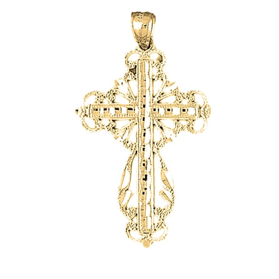 18K Yellow Gold Floral Cross Pendant - 46 mm