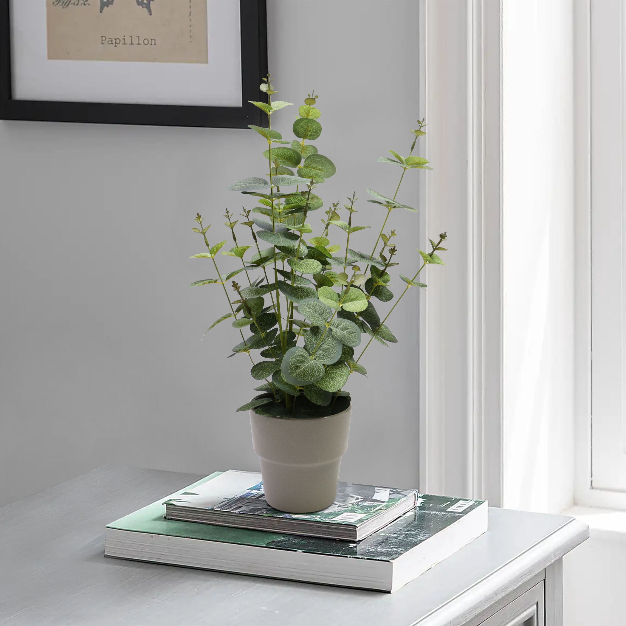 Nature's Mark 19.7’’H Artificial Eucalyptus Greenery Plant in Gray Plastic Planter
