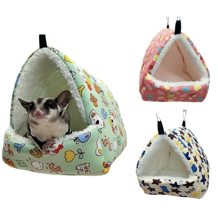 Walbest Winter Warm Plush Guinea Pig Tent Bed Small Pet Hanging Hammock Bed Nest Cage Accessories for Sugar Glider Ferret Squirrel Hamster Bedding Hideout Playing Sleeping (XL Size)