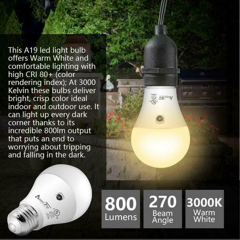 Dusk to Dawn Light Bulb 2 Pack A19 LED Sensor Light Bulbs UL