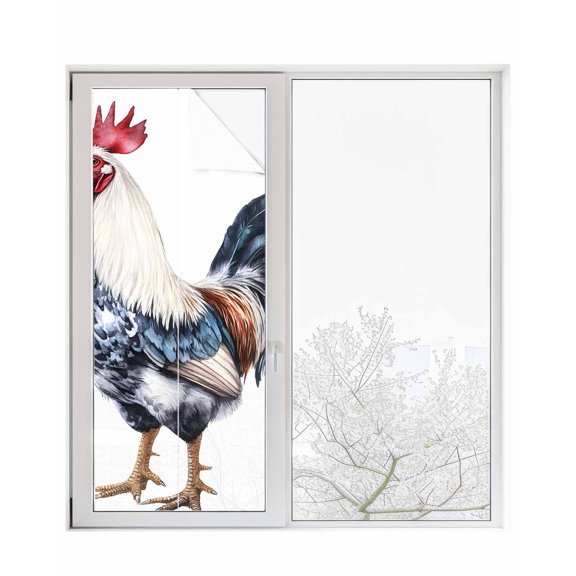 Window Privacy Film Retro Rooster Stained Glass Window Film Decorative Sun Block Window Cover Vintage Pastoral Animals Window Clings Static Adhesive Sticker for Bathroom 23.6"x59"