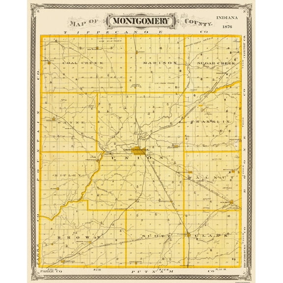 Historic County Map - Montgomery County Indiana - Andreas 1876 - 23 x 28.44 - Vintage Wall Art