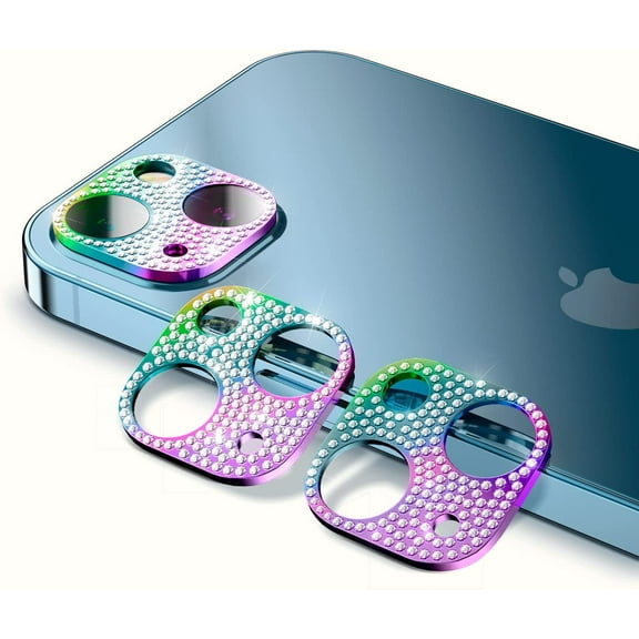 3 Pack Camera Lens Protector Cover Compatible with iPhone 13 and 13 Mini, Bling Crystal Diamond Metal Glitter Camera Protective Decoration Accessories for Women (Colorful)