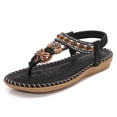 thumbnail image 4 of Rokment Bohemian Wedge Dress Sandals for Women 2026 Beach Summer Vacation Ethnic Butterfly Beaded Low Heel Flip Flops Bride Wedding Comfortable Walking Slingback Thongs Black Size 7.5, 4 of 5
