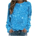 thumbnail image 2 of Aobny Sweatshirt Party Shirts for Women Blue Sparkly Long Sleeve Graphic Crew Neck Pullover Tops for Lady Fashion, 2 of 4