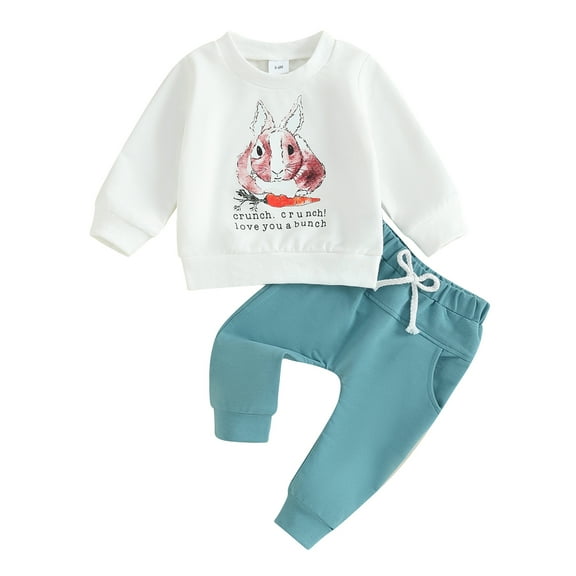 Bagilaanoe 2Pcs Toddler Baby Boy Easter Clothes Bunny Print Long Sleeve Sweatshirt Tops   Sweatpants 6M 12M 18M 24M 3T Kids Casual Sweatsuits Pants Set