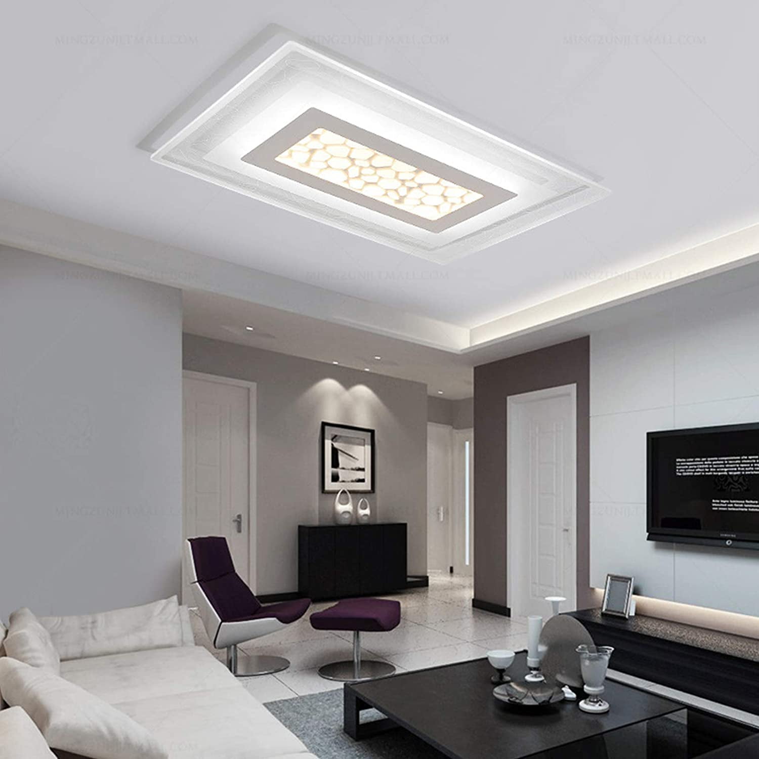 Miumaeov 35.4" Creative Modern Flush Mount Ceiling Light Rectangular Soft Light LED Ceiling Light Minimalist Chandelier Ceiling Lamp for Bedroom, Living Room Cool Light